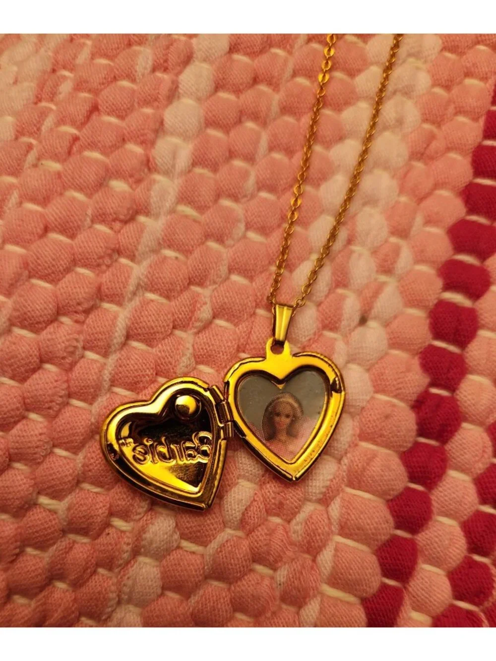 1998 Mattel Barbie Gold-Tone Heart Locket Necklace With Blue Gem Collectible